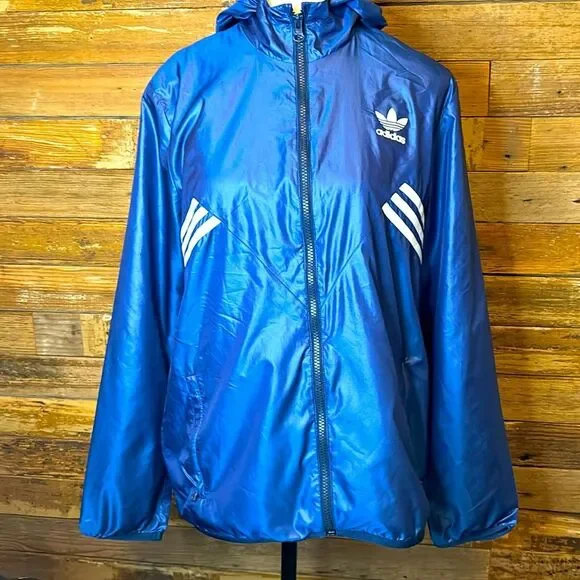 Adidas women’s blue hooded windbreaker large - Picture 1 of 9